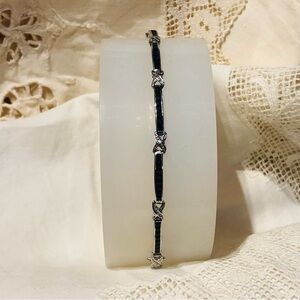 VTG Art Deco Style 10k White Gold Diamond & Sapphire Baguette Bracelet